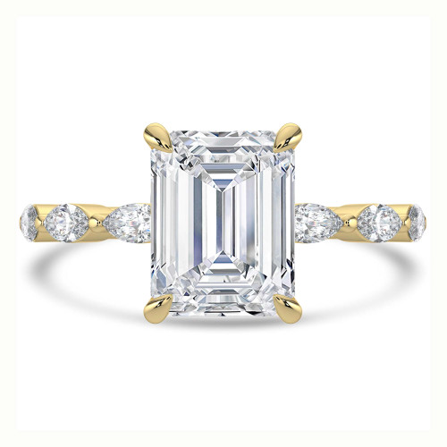 Emerald Lab Created Diamond Shared Prong Solitaire with Accents Engagement Ring in Yellow Gold with Marquise Accents (MVSLG1504-Y)