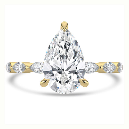 Pear Lab Created Diamond Shared Prong Solitaire with Accents Engagement Ring in Yellow Gold with Marquise Accents (MVSLG1505-Y)