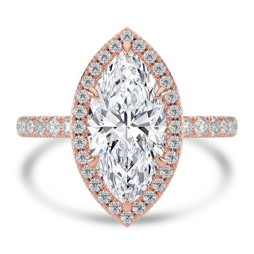 Marquise Lab Created Diamond 6-Prong Open Bridge Rollover Halo Engagement Ring in Rose Gold with Hidden Halo (MVSLG1506-R)