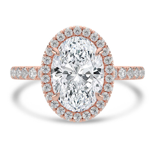 Oval Lab Created Diamond 4-Prong Open Bridge Rollover Halo Engagement Ring in Rose Gold with Hidden Halo (MVSLG1507-R)