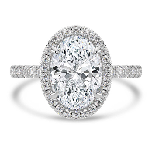 Oval Lab Created Diamond 4-Prong Open Bridge Rollover Halo Engagement Ring in White Gold with Hidden Halo (MVSLG1507-W)