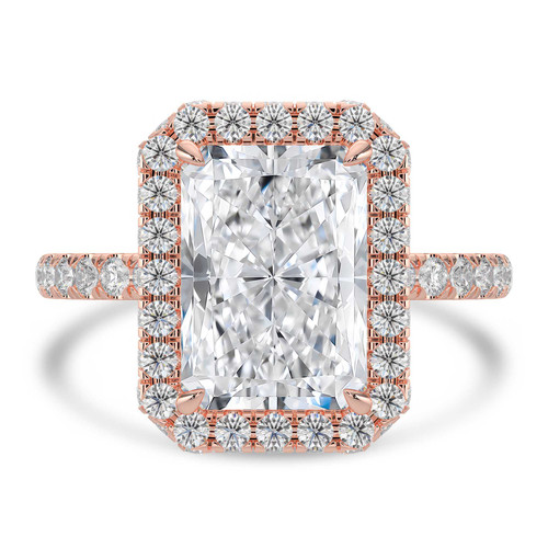 Radiant Lab Created Diamond 4-Prong Open Bridge Rollover Halo Engagement Ring in Rose Gold with Hidden Halo (MVSLG1508-R)
