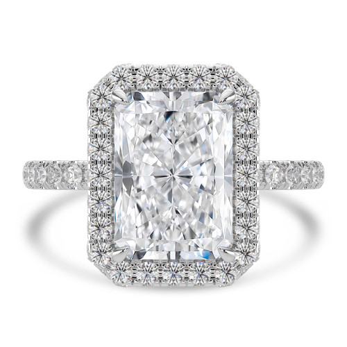 Radiant Lab Created Diamond 4-Prong Open Bridge Rollover Halo Engagement Ring in White Gold with Hidden Halo (MVSLG1508-W)