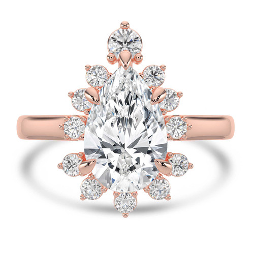 Pear Lab Created Diamond 5-Prong Cathedral Floral Halo Engagement Ring in Rose Gold (MVSLG1511-R)