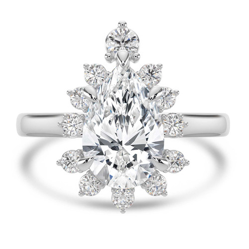 Pear Lab Created Diamond 5-Prong Cathedral Floral Halo Engagement Ring in White Gold (MVSLG1511-W)