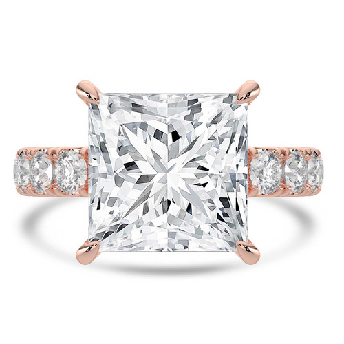 Princess Lab Created Diamond 4-Prong Solitaire with Accents Engagement Ring in Rose Gold (MVSLG1512-R)