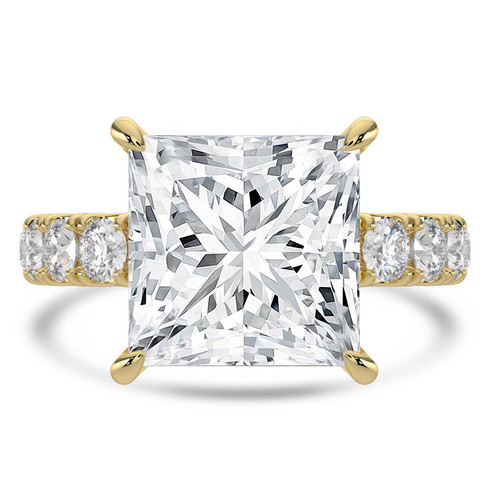 Princess Lab Created Diamond 4-Prong Solitaire with Accents Engagement Ring in Yellow Gold (MVSLG1512-Y)