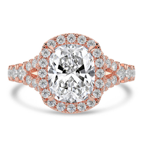 Cushion Lab Created Diamond 4-Prong Split-Shank Cathedral Open Bridge Halo Engagement Ring in Rose Gold (MVSLG1514-R)