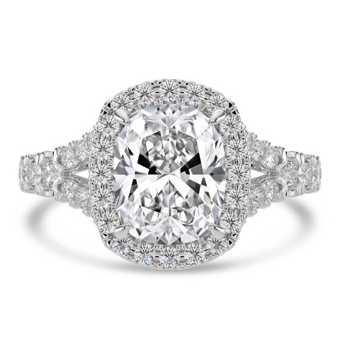 Cushion Lab Created Diamond 4-Prong Split-Shank Cathedral Open Bridge Halo Engagement Ring in White Gold (MVSLG1514-W)