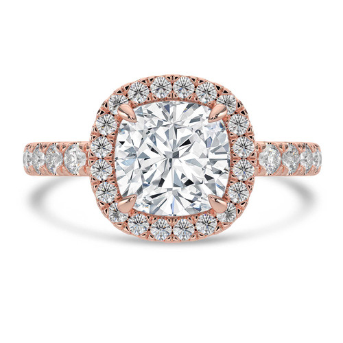 Cushion Lab Created Diamond 4-Prong Diamond Accented Basket Halo Engagement Ring in Rose Gold (MVSLG1515-R)