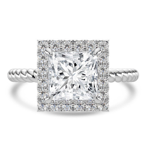 Princess Lab Created Diamond 4-Prong Twisted Rope Halo Engagement Ring in White Gold (MVSLG1521-W)