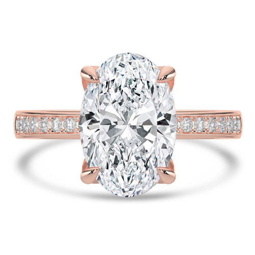 Oval Lab Created Diamond 4-Prong Tapered Solitaire with Accents Engagement Ring in Rose Gold (MVSLG1524-R)