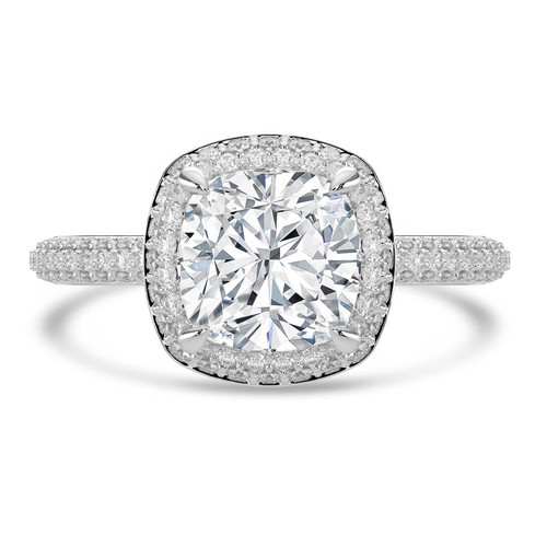 Cushion Lab Created Diamond 4-Prong 3-Row Pave Dome Halo Engagement Ring in White Gold (MVSLG1525-W)