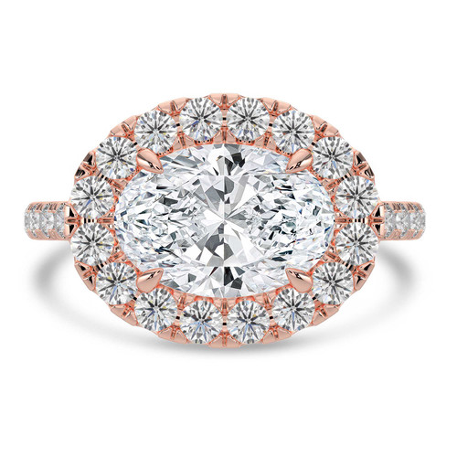 Oval Lab Created Diamond 4-Prong Cathedral East-West Horizontally Set Halo Engagement Ring in Rose Gold (MVSLG1536-R)
