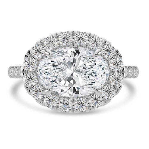 Oval Lab Created Diamond 4-Prong Cathedral East-West Horizontally Set Halo Engagement Ring in White Gold (MVSLG1536-W)