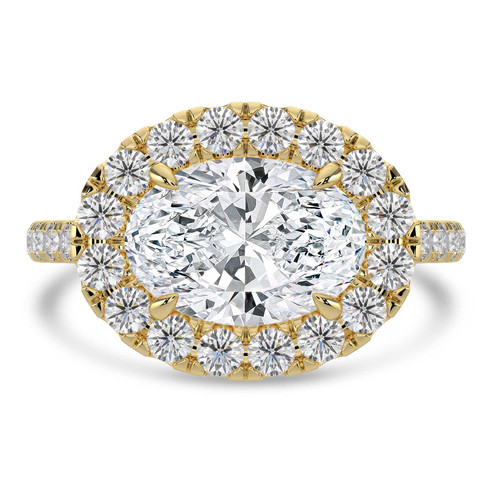 Oval Lab Created Diamond 4-Prong Cathedral East-West Horizontally Set Halo Engagement Ring in Yellow Gold (MVSLG1536-Y)