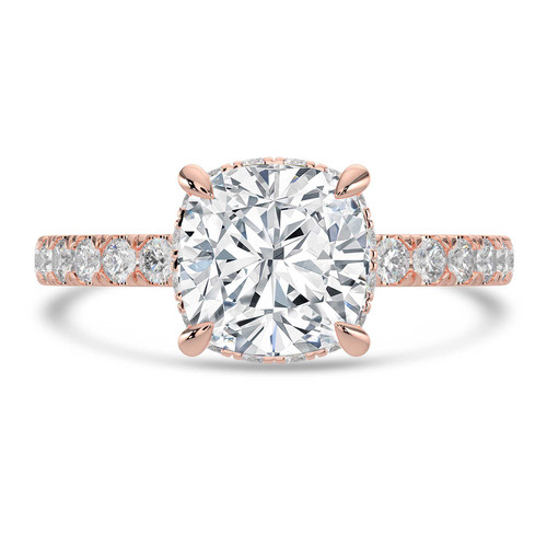Cushion Lab Created Diamond 4-Prong Solitaire with Accents Engagement Ring in Rose Gold with Hidden Halo (MVSLG1540-R)
