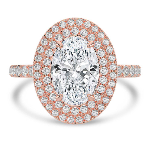 Oval Lab Created Diamond 4-Prong Double Halo Engagement Ring in Rose Gold with Hidden Accents (MVSLG1542-R)