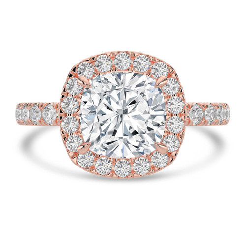 Cushion Lab Created Diamond 4-Prong Halo Engagement Ring in Rose Gold with Hidden Accents (MVSLG1543-R)