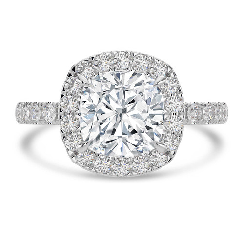 Cushion Lab Created Diamond 4-Prong Halo Engagement Ring in White Gold with Hidden Accents (MVSLG1543-W)