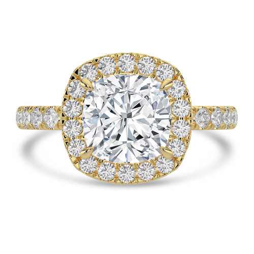 Cushion Lab Created Diamond 4-Prong Halo Engagement Ring in Yellow Gold with Hidden Accents (MVSLG1543-Y)