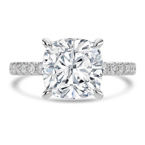 Cushion Lab Created Diamond 4-Prong Solitaire with Accents Engagement Ring in White Gold with Hidden Accents (MVSLG1547-W)