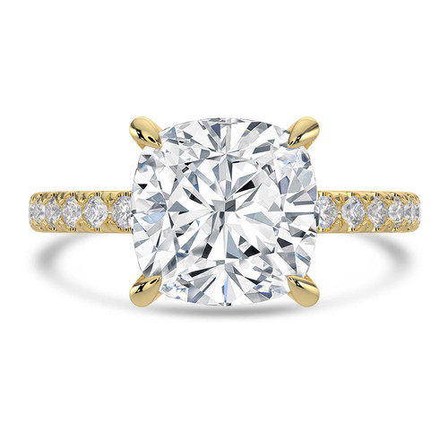 Cushion Lab Created Diamond 4-Prong Solitaire with Accents Engagement Ring in Yellow Gold with Hidden Accents (MVSLG1547-Y)