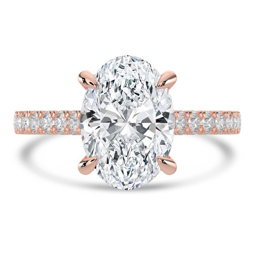 Oval Lab Created Diamond 4-Prong 3-Row Pave Cathedral Solitaire with Accents Engagement Ring in Rose Gold with Hidden Halo (MVSLG1550-R)