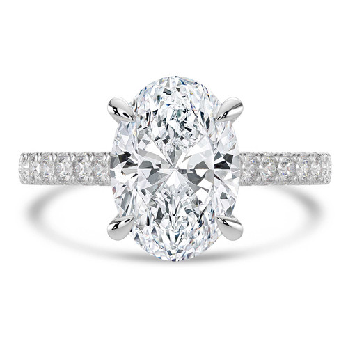 Oval Lab Created Diamond 4-Prong 3-Row Pave Cathedral Solitaire with Accents Engagement Ring in White Gold with Hidden Halo (MVSLG1550-W)