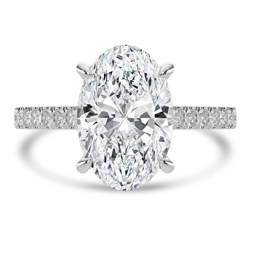 Oval Lab Created Diamond 4-Prong Catheral Solitaire with Accents Engagement Ring in White Gold with Hidden Halo and Accents (MVSLG1553-W)