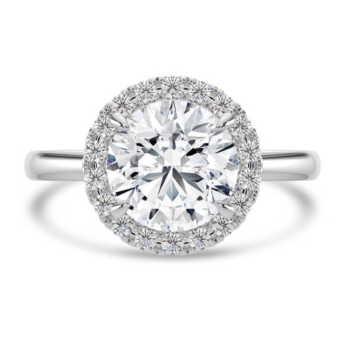 Round Lab Created Diamond 4-Prong Open Bridge Halo Engagement Ring in White Gold (MVSLG1555-W)