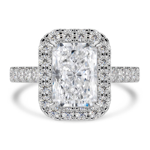 Radiant Lab Created Diamond 4-Prong Cathedral Halo Engagement Ring in White Gold (MVSLG1561-W)