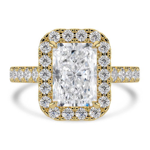 Radiant Lab Created Diamond 4-Prong Cathedral Halo Engagement Ring in Yellow Gold (MVSLG1561-Y)