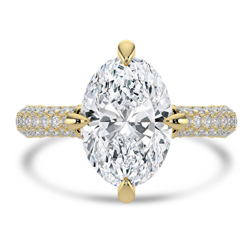 Oval Lab Created Diamond 4-Prong Compass Set 3-Row Pave Cathedral  Solitaire with Accents Engagement Ring in Yellow Gold with Hidden Halo and Accents (MVSLG1564-Y)