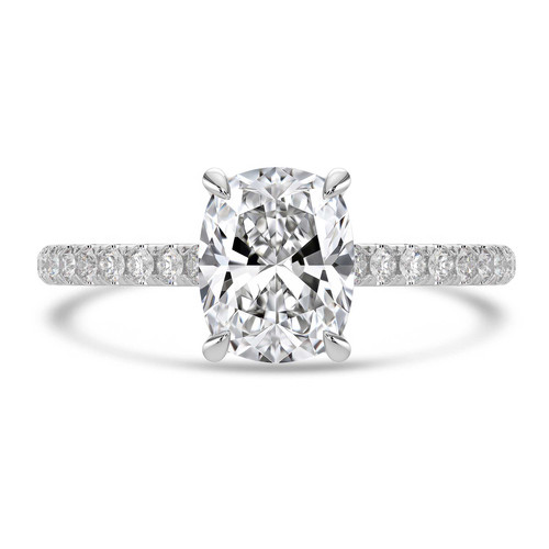 Cushion Lab Created Diamond 4-Prong Cathedral Solitaire with Accents Engagement Ring in White Gold with Hidden Halo (MVSLG1565-W)