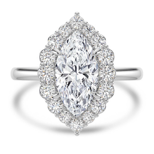 Marquise Lab Created Diamond 4-Prong Open Bridge Halo Engagement Ring in White Gold (MVSLG1567-W)