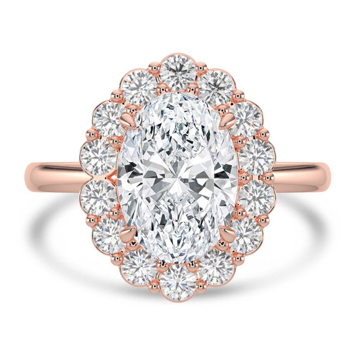 Oval Lab Created Diamond 4-Prong Open Bridge Halo Engagement Ring in Rose Gold (MVSLG1568-R)