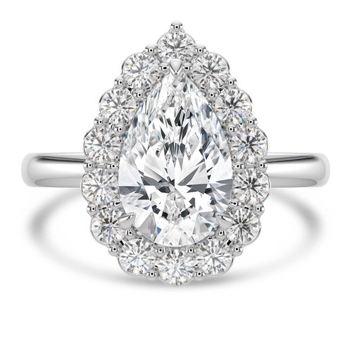 Pear Lab Created Diamond 3-Prong Open Bridge Halo Engagement Ring in White Gold (MVSLG1569-W)