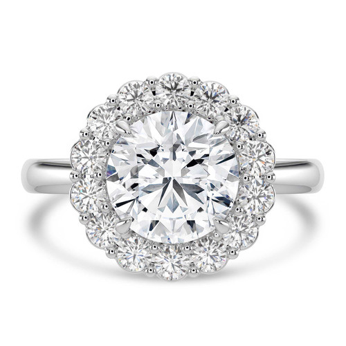 Round Lab Created Diamond 4-Prong Open Bridge Halo Engagement Ring in White Gold (MVSLG1570-W)