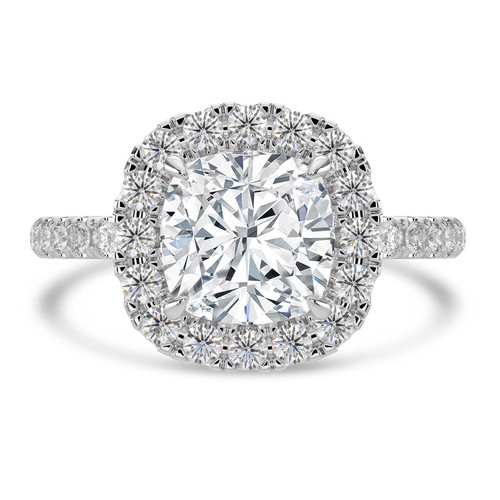 Cushion Lab Created Diamond 4-Prong Open Bridge Halo Engagement Ring in White Gold (MVSLG1573-W)