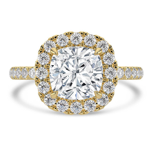 Cushion Lab Created Diamond 4-Prong Open Bridge Halo Engagement Ring in Yellow Gold (MVSLG1573-Y)