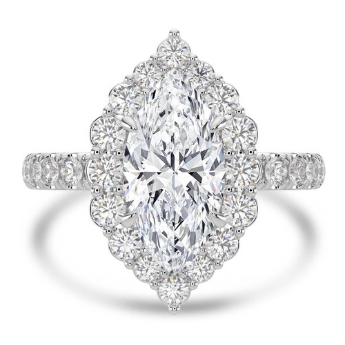 Marquise Lab Created Diamond 4-Prong Open Bridge Halo Engagement Ring in White Gold (MVSLG1578-W)