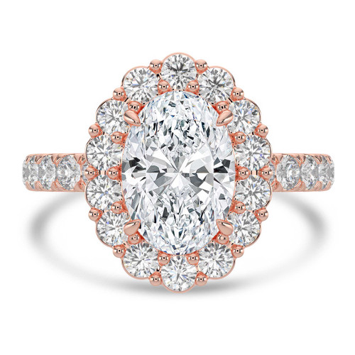 Oval Lab Created Diamond 4-Prong Open Bridge Halo Engagement Ring in Rose Gold (MVSLG1579-R)
