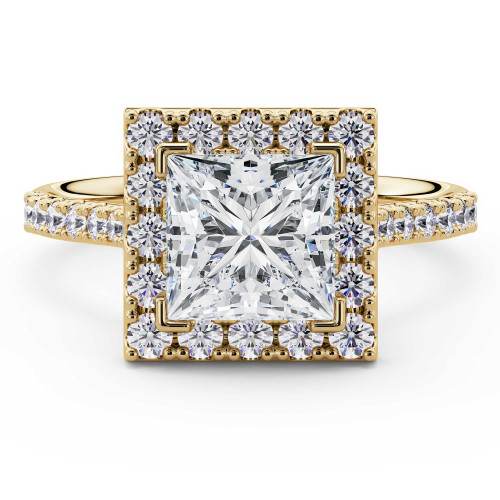 Princess Lab Created Diamond 4 V-Prong Cathedral Halo Engagement Ring in Yellow Gold (MVSLG1583-Y)