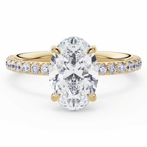 Oval Lab Created Diamond 4-Prong Solitaire with Accents Engagement Ring in Yellow Gold (MVSLG1584-Y)