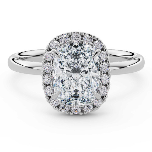 Cushion Lab Created Diamond 4-Prong Open Bridge Halo Engagement Ring in White Gold (MVSLG1591-W)