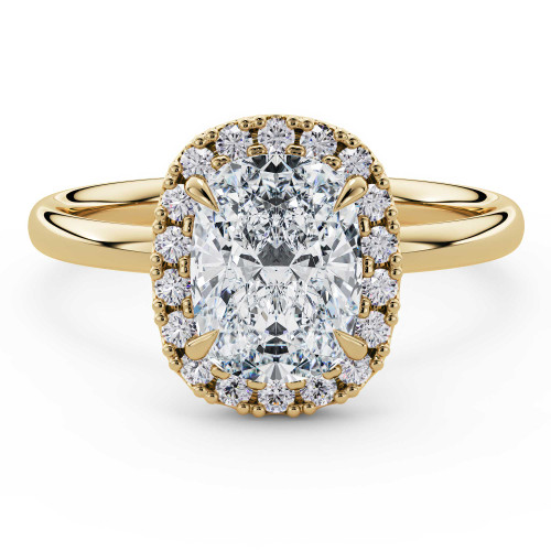 Cushion Lab Created Diamond 4-Prong Open Bridge Halo Engagement Ring in Yellow Gold (MVSLG1591-Y)