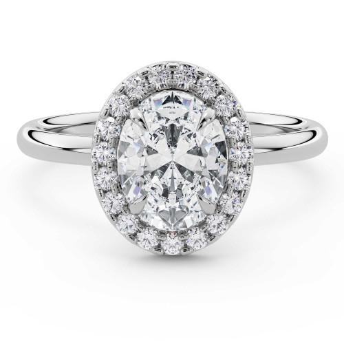 Oval Lab Created Diamond 4-Prong Open Bridge Halo Engagement Ring in White Gold (MVSLG1593-W)