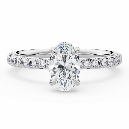 Oval Lab Created Diamond 4-Prong Solitaire with Accents Engagement Ring in White Gold (MVSLG1596-W)