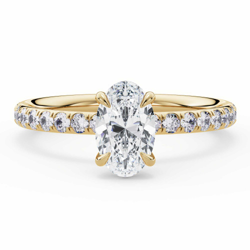 Oval Lab Created Diamond 4-Prong Solitaire with Accents Engagement Ring in Yellow Gold (MVSLG1596-Y)
